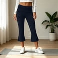 thumbnail image 4 of Womens Yoga Pants Capri High Waist Flare Leg Cropped Workout Pants Bootcut Soft Stretch for Pilates Summer Casual Wear,Navy,XL, 4 of 8
