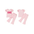 thumbnail image 3 of Aojekbee Baby Girl 2Pcs Birthday Outfits Short Sleeve Letter Embroidery Tops + Flare Pants Set Toddler Clothes, 3 of 10