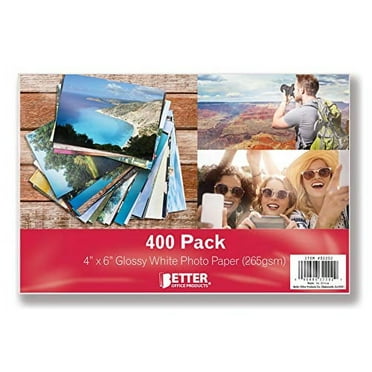 Glossy Photo Paper, 4 x 6 inch, 400 Sheets, by Better Office Products, 265 gsm, 4 x 6, 400-Count Pack