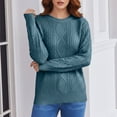 thumbnail image 3 of Women's Cable Knit Sweater Long Sleeve Warm Fall Winter Pullover Crew Neck Trendy Elegant Top, 3 of 9