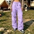 thumbnail image 4 of Rhuody Pants For Womens Wide Leg Loose Fit Elastic Waist Solid Color Trousers With Pocket Elegant Wear L Purple, 4 of 6