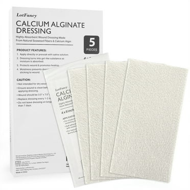LotFancy Calcium Alginate Wound Dressing, 4 x 8 in Patches, 5 Pack, Non-Stick Gauze Pads