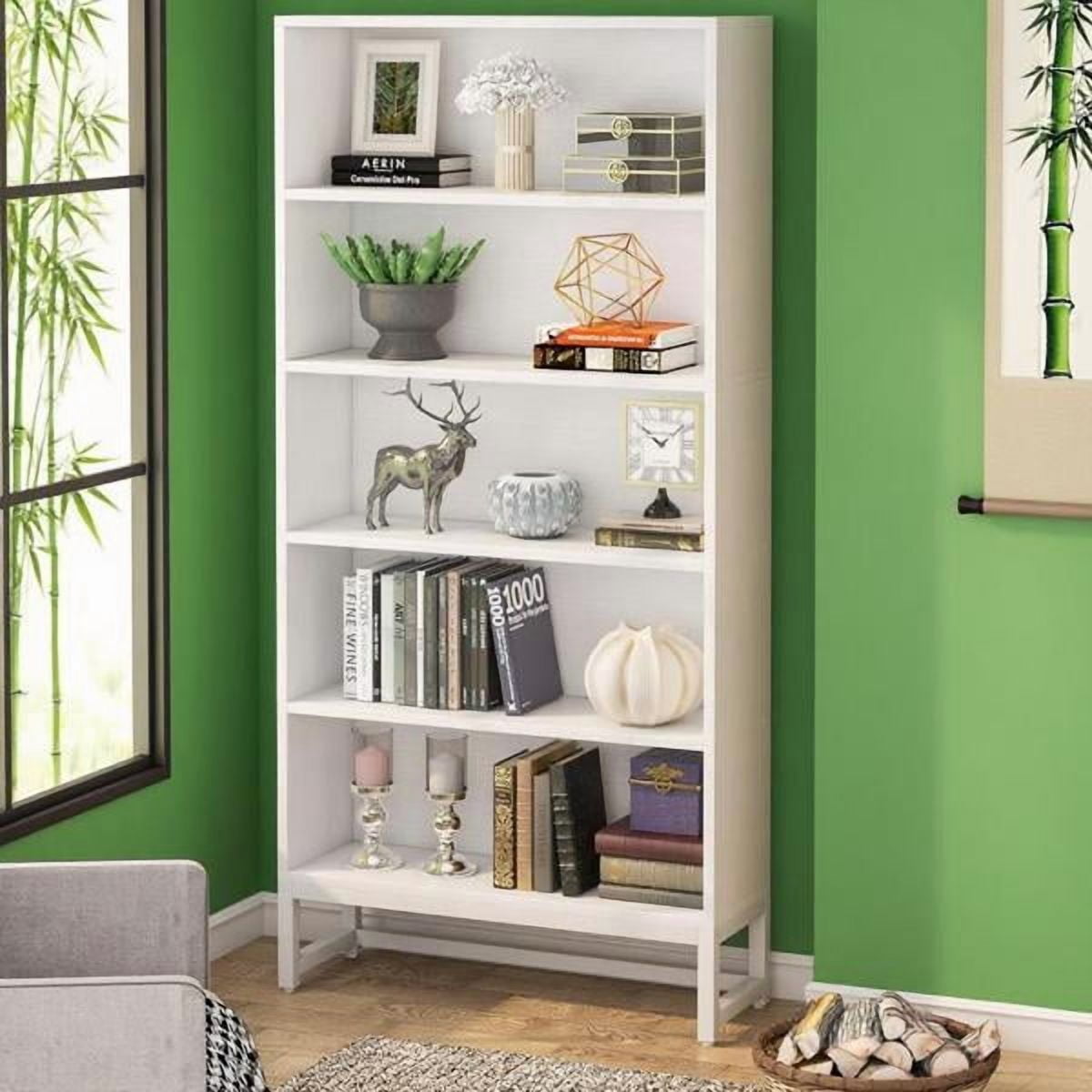 5-Tier Heavy-Duty Bookshelf, 529lb Total Capacity, Anti-Tip Kit & Adjustable Feet, for Living Room/Library/Home Office