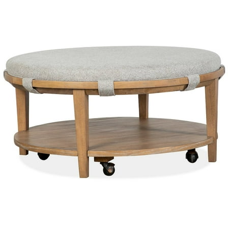 Magnussen Home Lindon Belgian Wheat Grey Round Cocktail Table With Casters