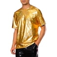 thumbnail image 4 of INSPIRE CHIC Holographic T-Shirts for Men's Crew Neck Short Sleeved Party Disco Shiny t Shirt M Golden, 4 of 5