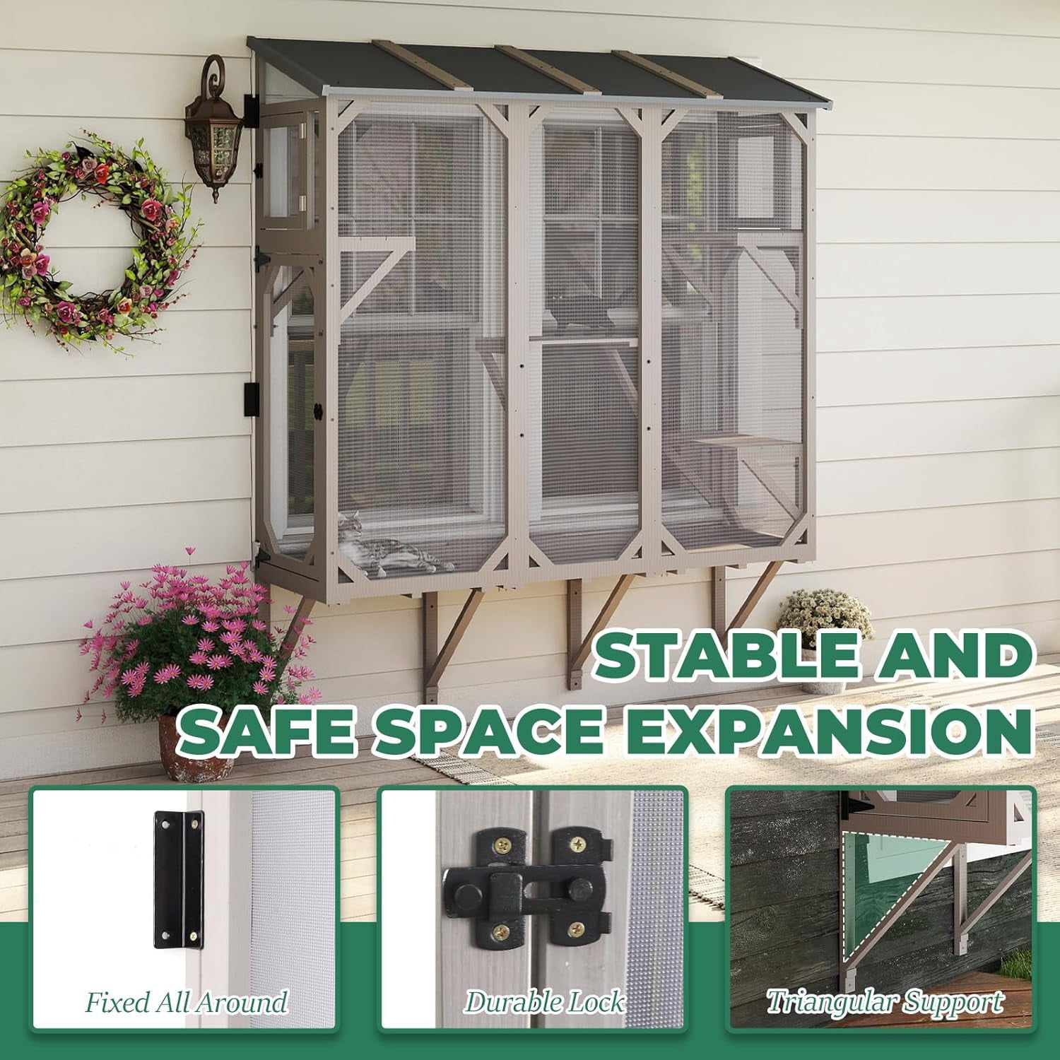 Petsblublu Large Catio Cat Window Box, Outdoor Cat House Enclosure with 4 Platforms