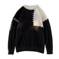 thumbnail image 1 of MIASHUI Color Block Sweater Men Fall Winter Loose Casual Lazy Style Design Niche Pullover Knit Shirt Long Sleeve Unique Black,M, 1 of 5