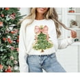 thumbnail image 2 of Pink Bow Christmas Tree Sweatshirt | Cute Holiday Sand Color Pullover, 2 of 7