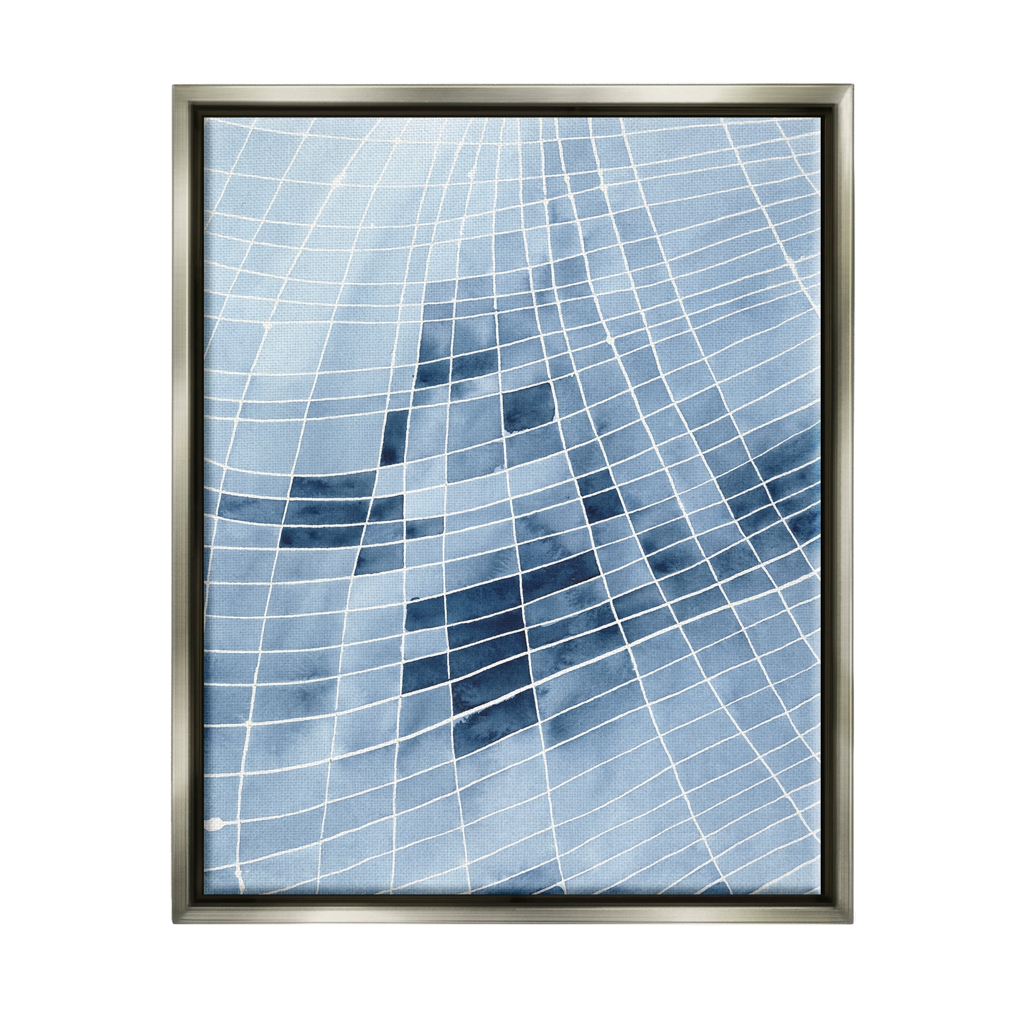 Stupell Industries Abstract Blue Squares Shapes Modern White Outlines Painting Luster Gray Floating Framed Canvas Print Wall Art, Design by Regina Moore