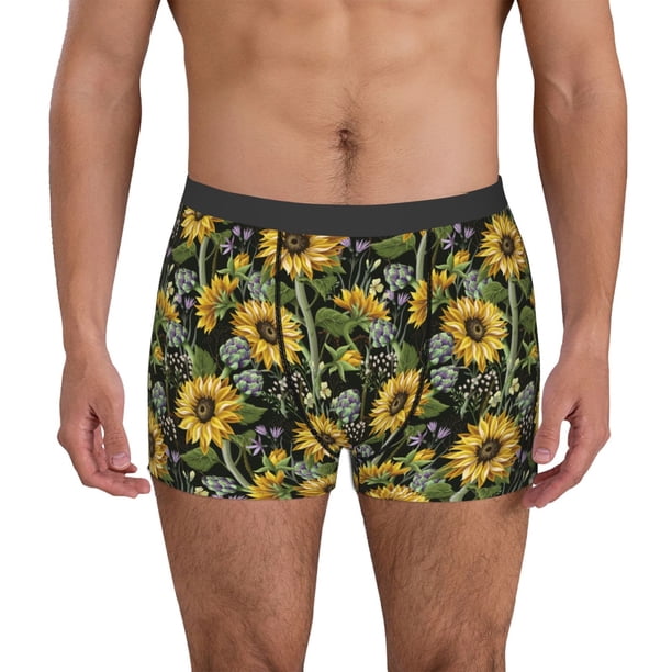 Balery Sunflowers Calzoncillos bóxer para hombre, ropa interior de algodón suave y transpirable con cinturilla de nailon-Large