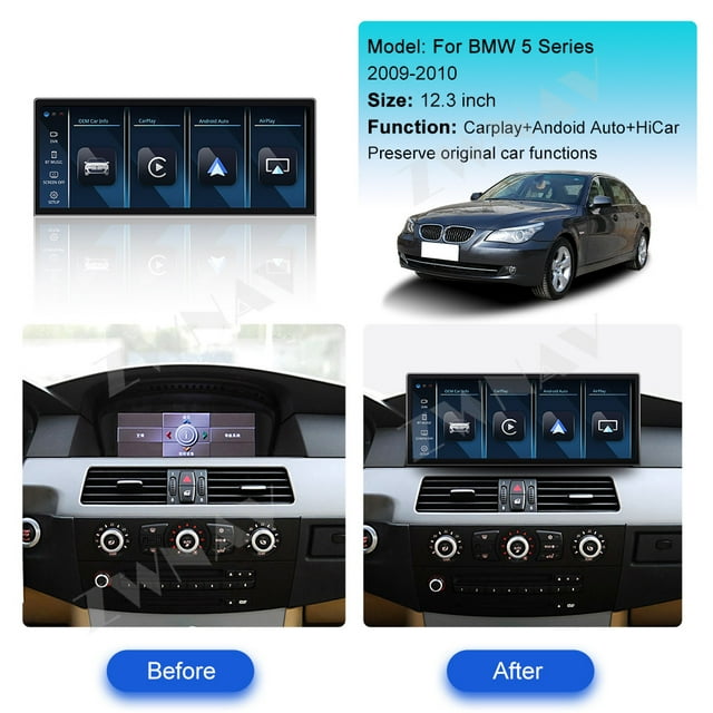 ZWNAV Ultra-thin 12.3 inch 1920 * 720 Car Radio for BMW 5 Series 2009-2010 Linux CarPlay Multimedia Screen Audio Stereo Upgrade Touch Screen Bluetooth Head Unit