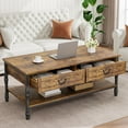 thumbnail image 5 of Huisuilinss Coffee Table with Drawers 41" Wooden Coffee Table with Storage Rectangular Cocktail Table Retro Living Room Table,2-Tier Wood Center Table for Living Room, Apartment, Bedroom, 5 of 6
