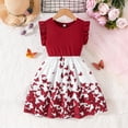 thumbnail image 6 of OOOUM Girls Crewneck Ruffle Sleeve Dress Color Block Butterfly Print Flared A-Line Dress Lightweight Summer Casual Sundress Red 7-8 Years, 6 of 9