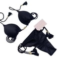 thumbnail image 2 of sunsanly 2 Pcs/Set Beach Bikini Set Solid Color Lace Up Halter Neck Backless Tassel Swimming Multi Straps Padded Women Bathing Suit Swimming Garment, 2 of 8