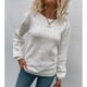 thumbnail image 4 of Suéter de punto ahuecado para mujer, cuello redondo, manga larga abombada, Top básico de Color sólido para cita, trabajo, compras, 4 of 8