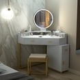thumbnail image 2 of PAKASEPT Corner Vanity Set with Lighted Mirror, Makeup Dressing Table with Drawers, Cabinet and Cushioned Stool, Girls Vanity Desk for Bathroom, Bedroom, 2 of 8
