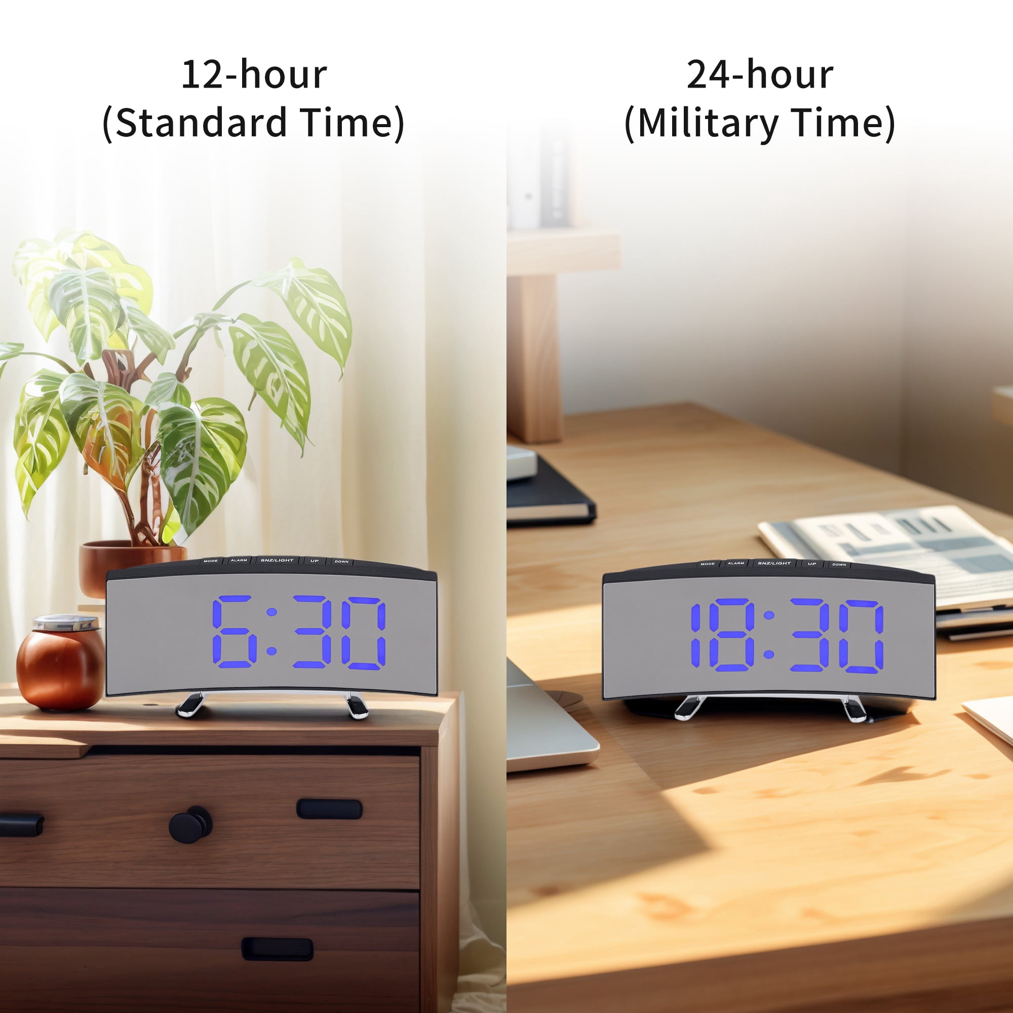 Unique Bargains LED Mirror Alarm Clock for Deep Sleepers Blue