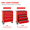 thumbnail image 4 of 5-Drawer Rolling Tool Chest w/Lock & Key, Tool Storage Cabinet with Wheels, Top Cushion & Drawer Liners, Tool Organizer Box for Garage, Warehouse,RED, 4 of 8