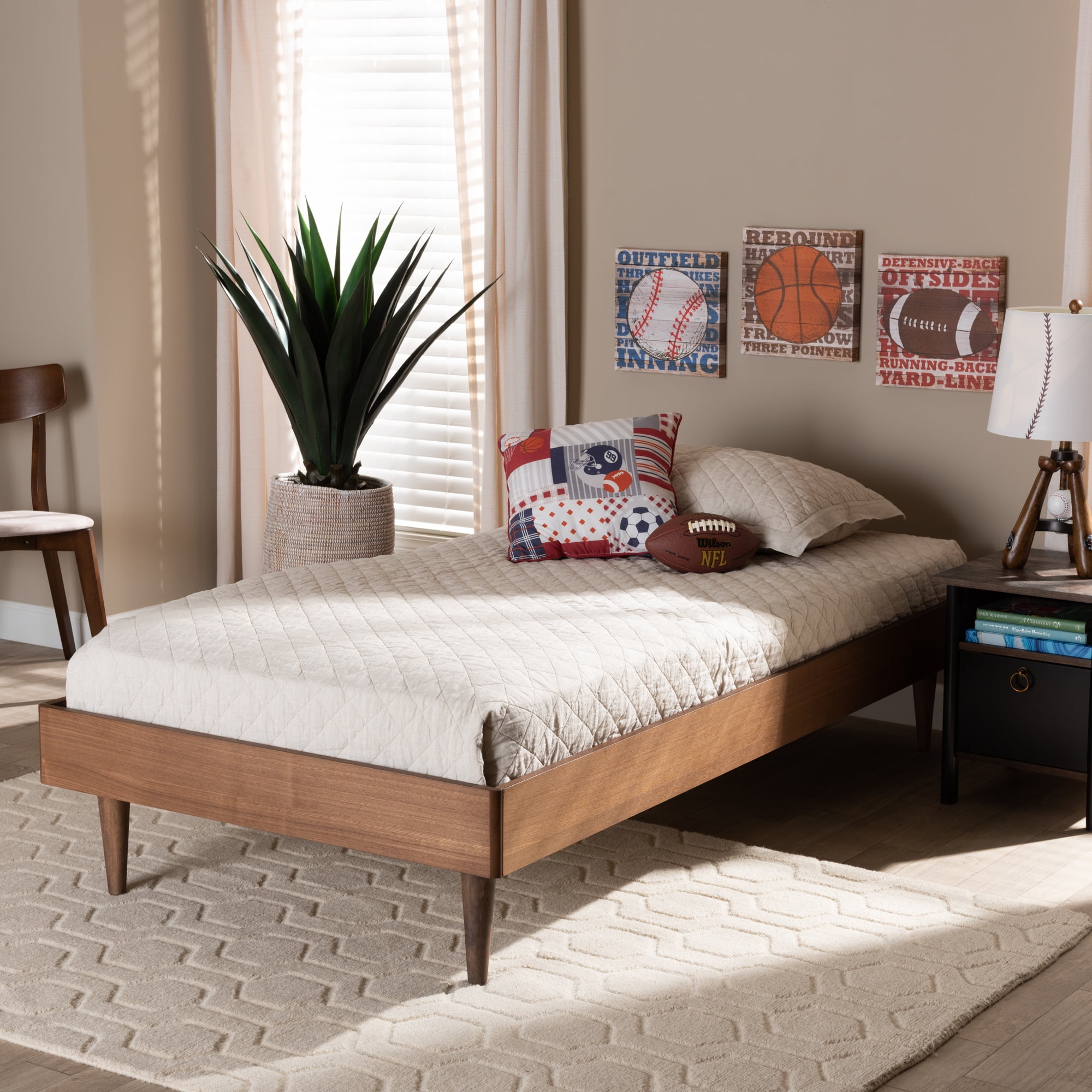 Baxton Studio Rina MidCentury Wood Platform Bed, Twin, Ash Walnut
