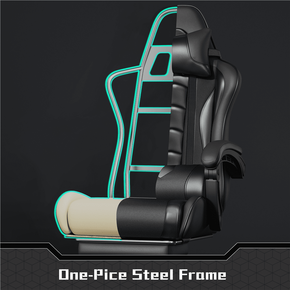 Fullfurnique Ergonomic High Back Gaming Chair with Slide Out Footrest, Full Black