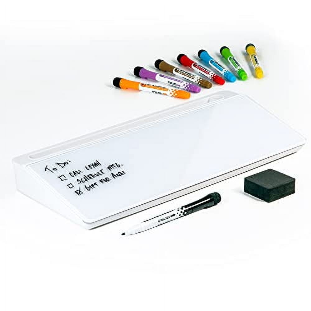 Glassboard Studio Glass Dry Erase Doodle Tray for Desktop Office Supply Storage - Marker and Eraser Included (8 Markers, White)