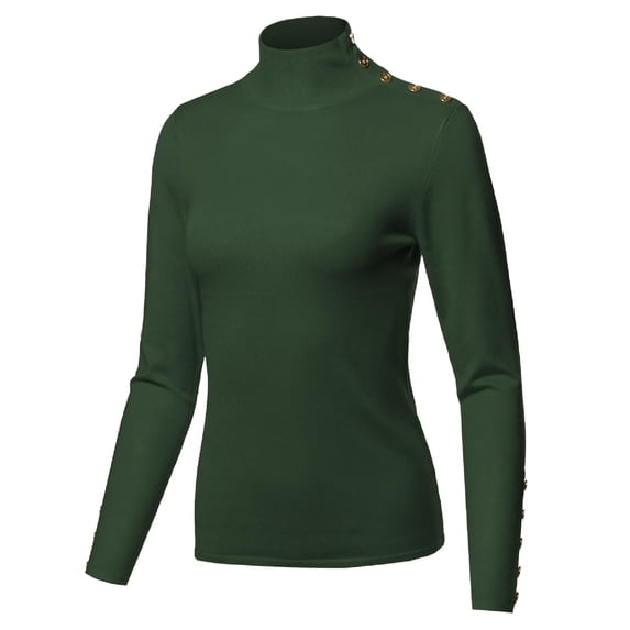 FashionOutfit Women's Fitted Gold Button Detail Soft Long Sleeve Mock Turtleneck Knit Sweater