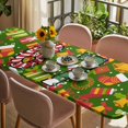thumbnail image 3 of Merry Christmas Table Cloths for 8 Foot Rectangle Tables, Winter Xmas Stockings Gifts Cartoon Green Patio Waterproof Elastic Fitted Tablecloths, Washable Rectangular Table Cover for Camping, 3 of 8