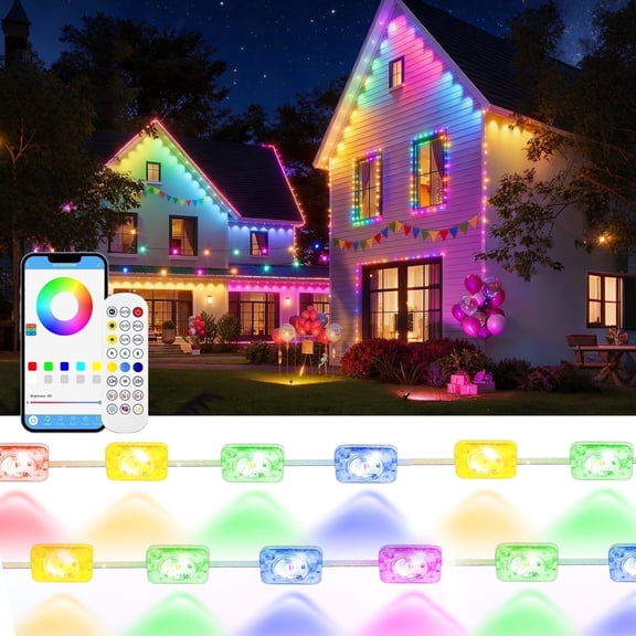 JOPESO Permanent Outdoor Lights, 50FT RGB IC Outdoor Lights with 50 Scene Modes, P67 Waterproof, App/Remote Control, Music Sync & Diy Scenes, Perfect for Christmas, Halloween, Parties & Daily Decor