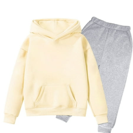 Liyamei Children Kids Boys And Girls Long Sleeve Letter Printed Lightweight Hoodie Sweatshirts And Long Pants Set Outfit Girls Casual Sets Size Yellow 11-12 Years