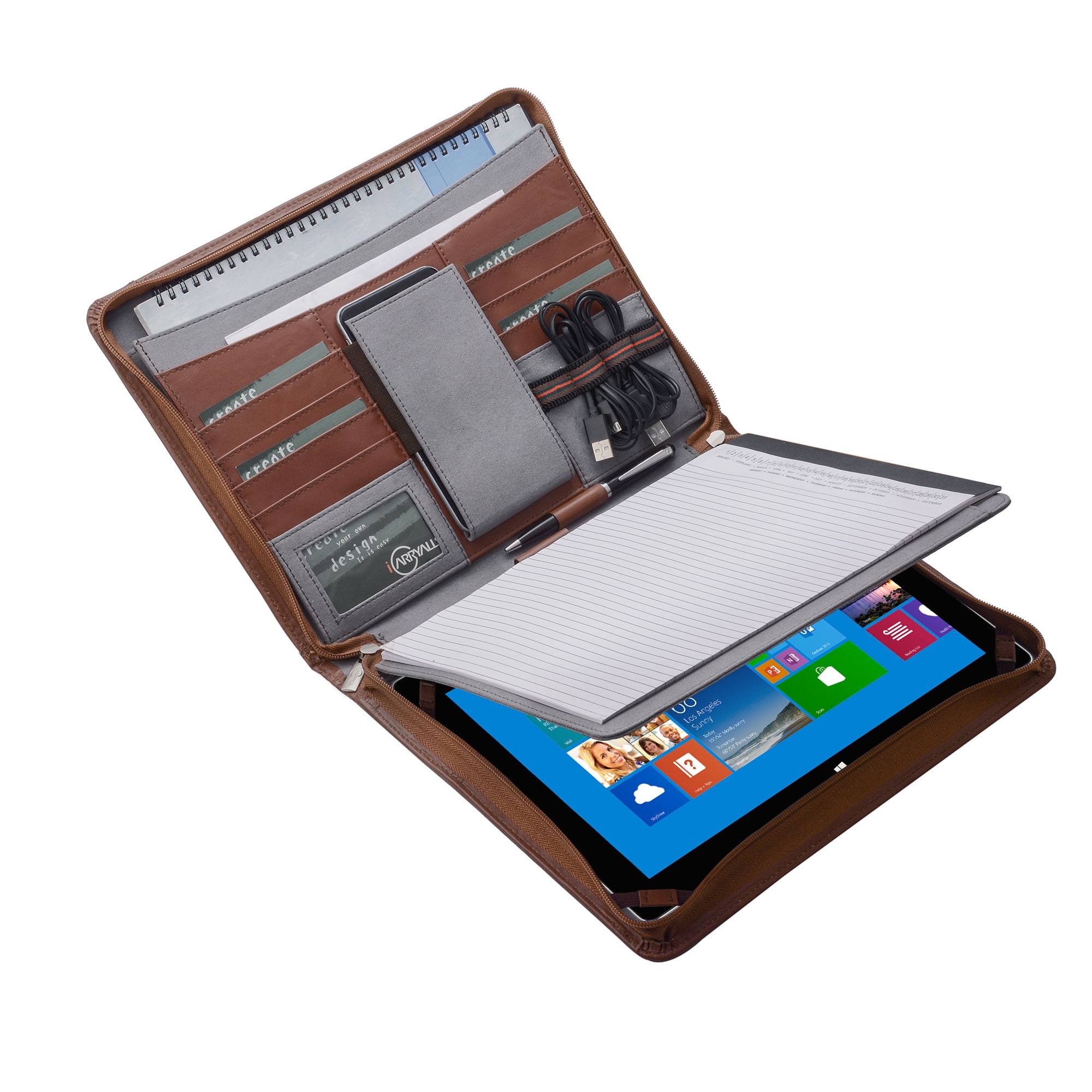 iPad Pro Portfolio Case with Notepad Holder, Zippered Leather Portfolio