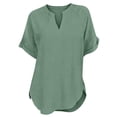 thumbnail image 6 of Sillenn Womens Cotton Linen Tunic Tops Half Sleeve V Neck Pullover Tshirts Elbow Length Sleeve Blouses Dressy Casual Summer Trendy Loose Fit Boho Gauze Shirts Plus Size Flowy Outfits Green M, 6 of 6
