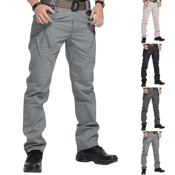 Outdoor Pants Mens Lightweight Ripstop Hiking Work Cargo Pants with Pockets Gray M