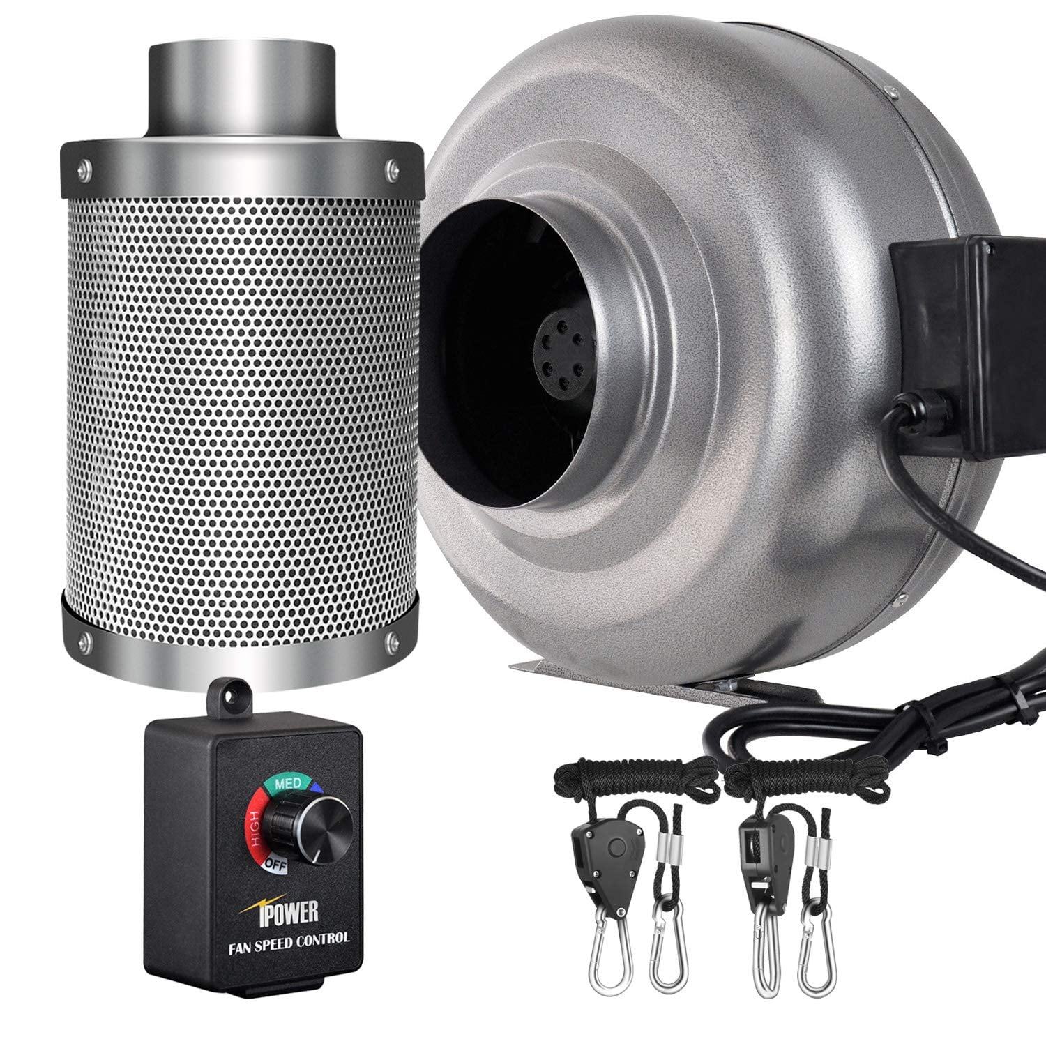 iPower 6inch 442 CFM Inline Fan with 6inch Carbon Filter and 16 feet duct combo 