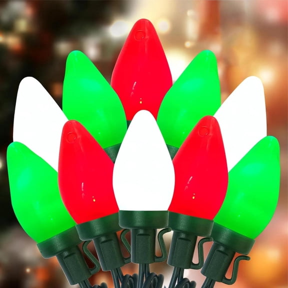 25Ft LED Christmas Lights Outdoor C7 Vintage Christmas Lights with 25 LED Red Gr