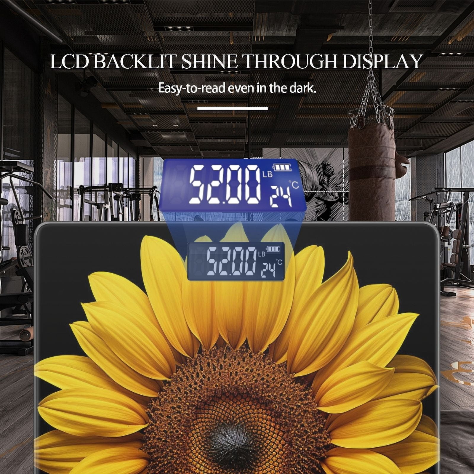 High Precision Body Weight Scale Smart Bathroom Scales with Large LCD Display(400lbs),Decorative for Bedroom-Beautiful Sunflower Isolated On Black Background
