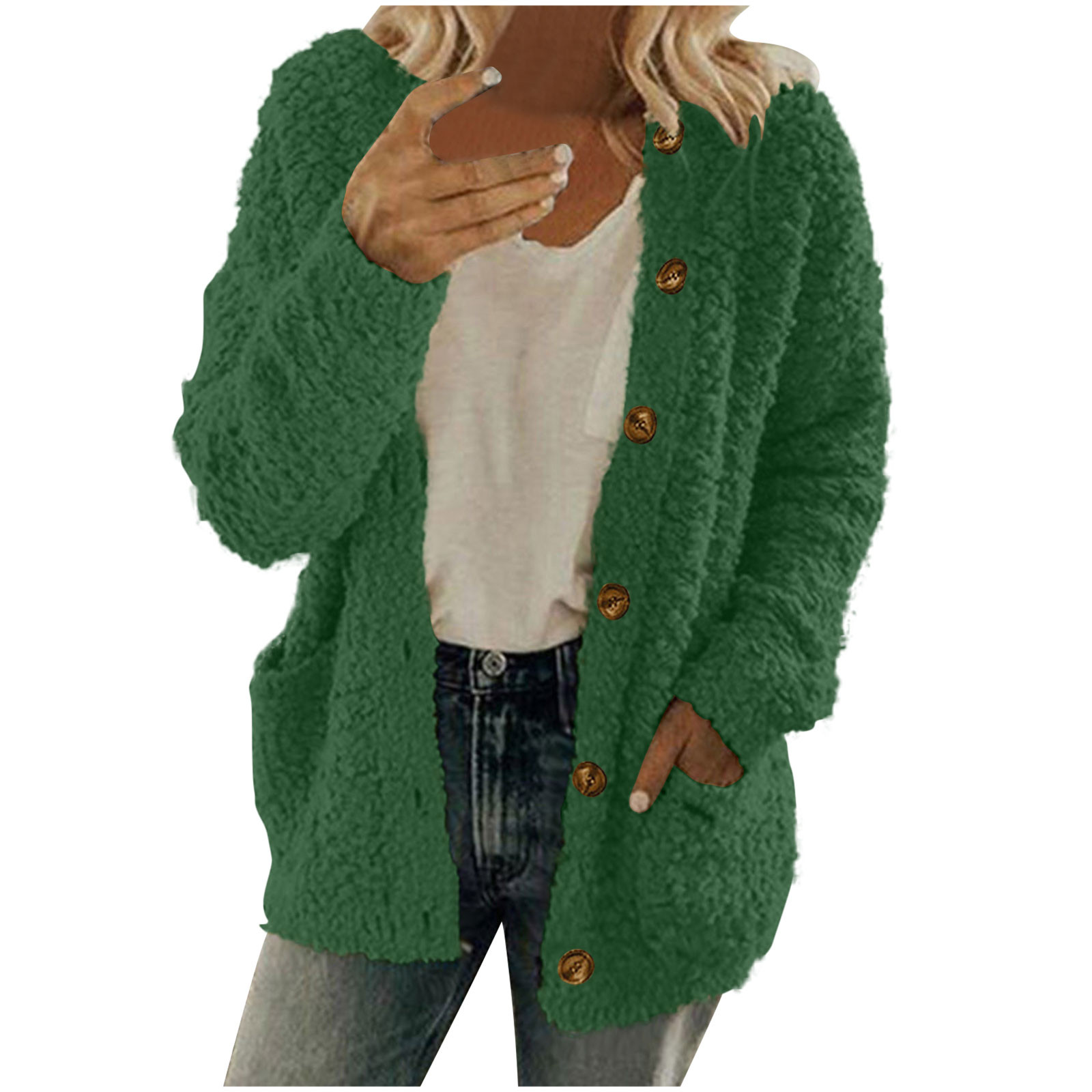 Cardigan Surdimensionné Femme En Polaire Pelucheuse - Veste D'hiver Longue Chaude à Carreaux, Tendance 2025