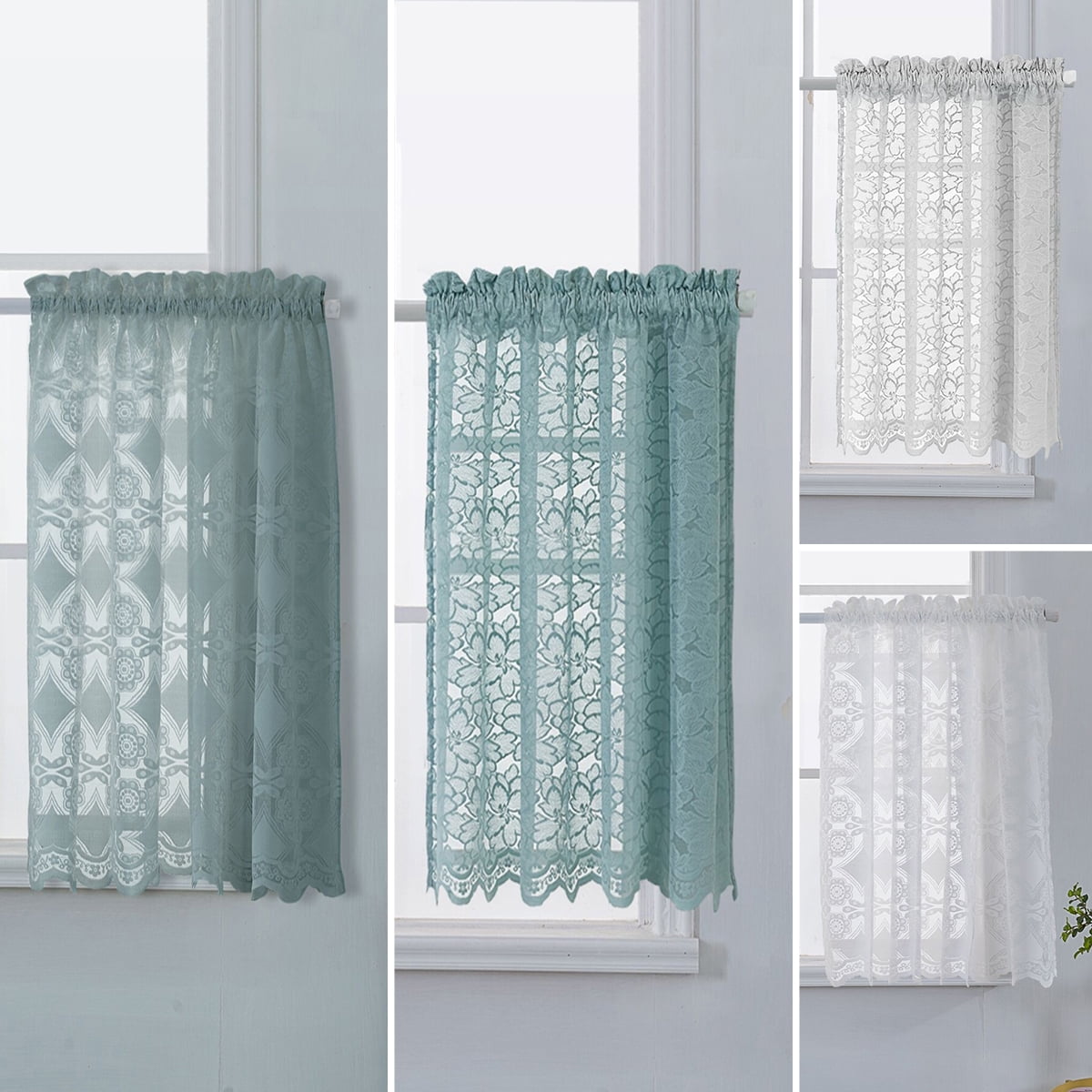 Net Lace Curtain Window Door set White with Pelmet Valance and Tiebacks 