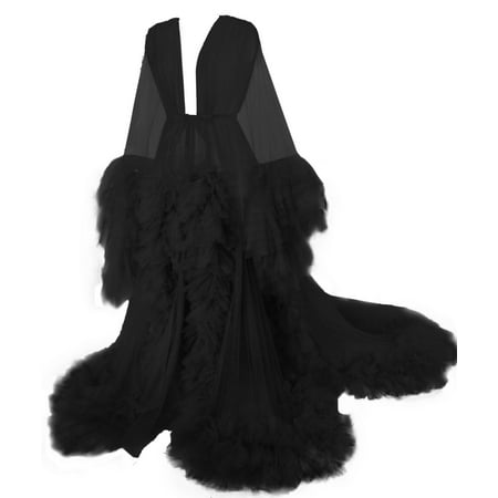 

BATHGOWN Ladies Dressing Gown for Photograph Perspective Sheer Long Robe Puffy Tulle Robe Sheer for Maternity Photoshoot