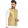 thumbnail image 3 of Men Designers Gold 2 Nehru Jacket Indian Traditional Bollywood Style Brocade Woven Embellishe, Size: 50, 3 of 6