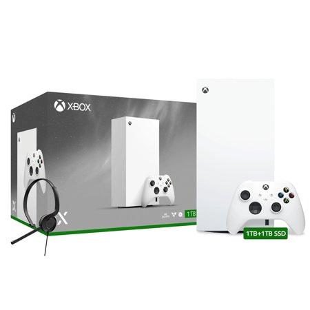 Microsoft Xbox Series X 1TB All-Digital 2TB Storage SSD Holiday Bundle, with Mytrix Chat Headset - Robot White All Digital Xbox with Storage Expansion