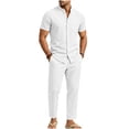 thumbnail image 2 of LEKWK 2 Piece Pajama Set for Men Short Sleeve Button Down Shirt and Drawstring Pants Lightweight Breathable Sleepwear Summer Casual Lounge Outfit White XXL, 2 of 6