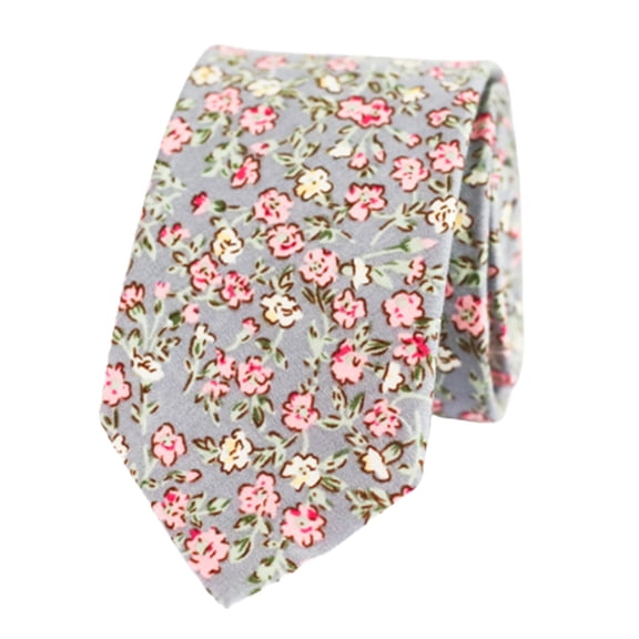 Grey Pink Floral Skinny Necktie For Groomsmen, Wedding Necktie
