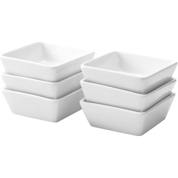 Bruntmor 4 Oz White and Teak Square ramekins Ceramic Ramekin Set of 6