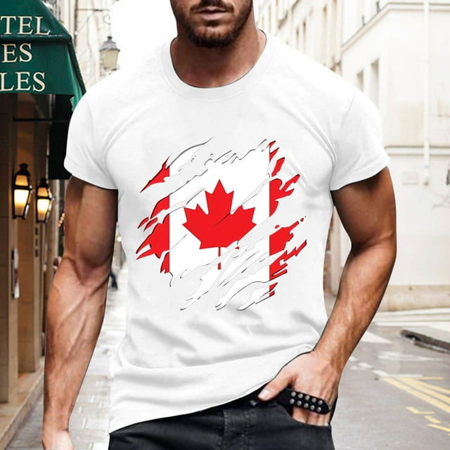 T-shirt pour Hommes de la Fête du Canada Drapeau de la Fête du Canada Manches Courtes T-Shirt Érable Haut Col Rond T-Shirt de Golf du Canada pour Hommes
