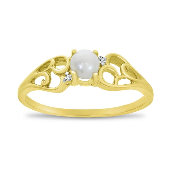 10k Yellow Gold Freshwater Cultured Pearl And Diamond Ring