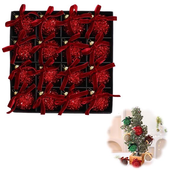16 Pcs Christmas Ball Ornaments with Velvet Bows, 2.36" Hanging Christmas Ball Glittering Shatterproof Ornaments for Xmas Holiday Wedding Party