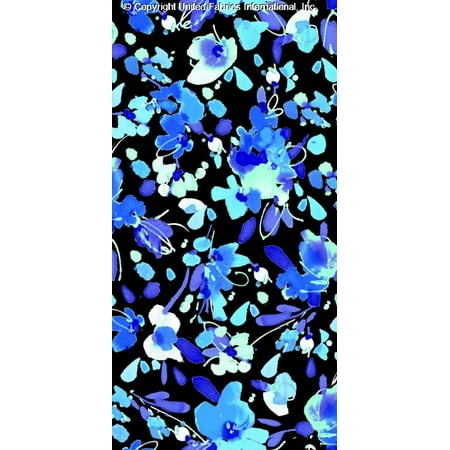 Challis Rayon Printed Inkling, Floral Fabric, Dress Fabric (ROYAL/DENIM/SKY, ByYard)