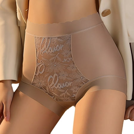 Meresysid High Waisted Ice Silk Underwear For Women Seamless Thin Design Polylactic Crotch Triangular Shorts Head Coffee