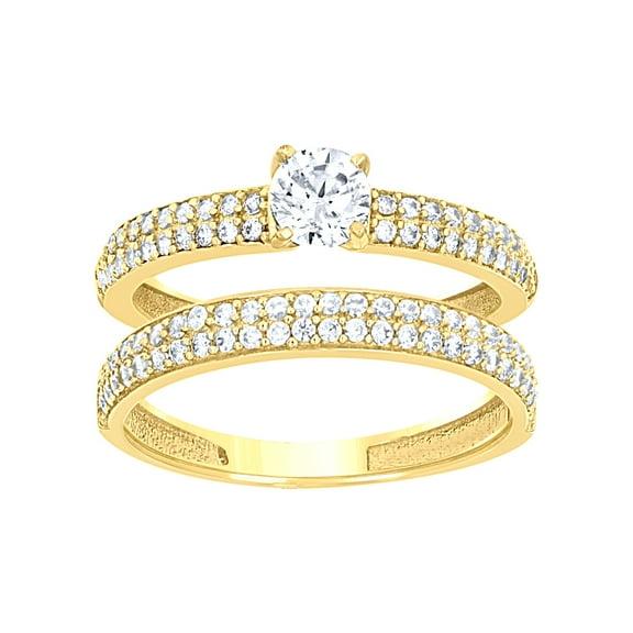 14k 14kt Yellow Gold Womens Cubic-Zirconia Engagement Duo Ring Set Size 7