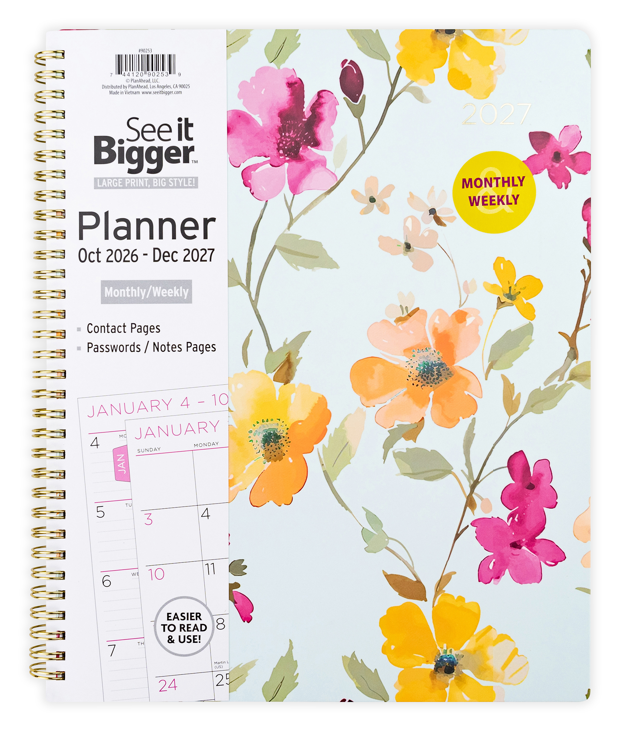 See It Bigger 15-Month Planner, Blue Floral, Oct 2026–Dec 2027